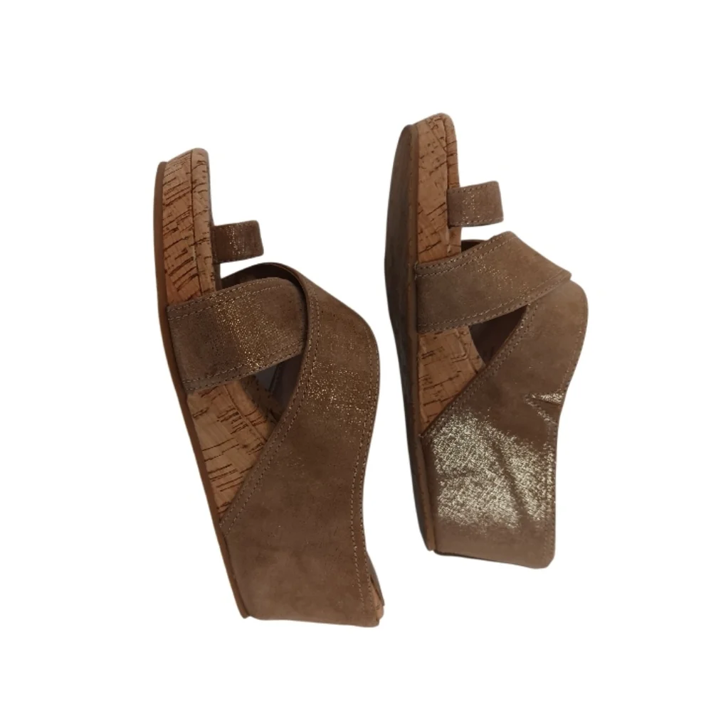 Donald J. Pliner Taupe Metallic Wedge Sandals